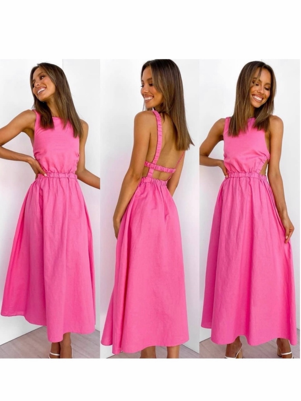 Petal & Pup Open Back Pink Midi Dress S